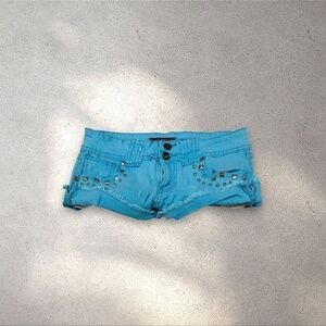 Angels Jeans Blue Low Rise Studded Mini Shorts